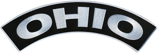OHIO TOP ROCKER, PATCH - US States OHIO High Thread Iron-On Heat Sealed Backing Sew-On Biker's Large Patch - 12” x 3”