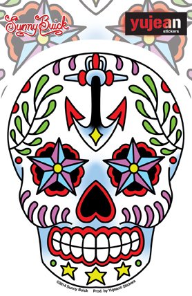 Sunny Buick - Ancre Sugar Skull Sticker Decal - 3.75" x 5" - Weather Resistant, Long Lasting for Any Surface