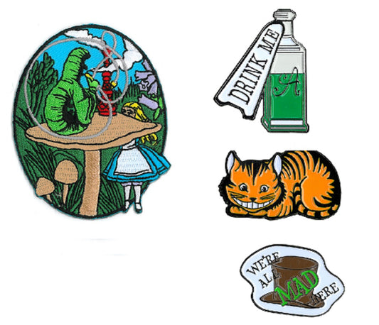ALICE IN WONDERLAND 4 Peice ENAMEL PIN PACK, Licensed Original Artwork by Matt Stewart