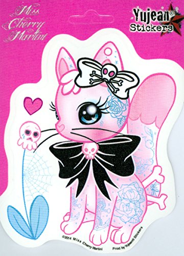 Miss Cherry Martini Tattoo Kitty Sticker- 4" x 5" - Long Lasting Sticker DECAL