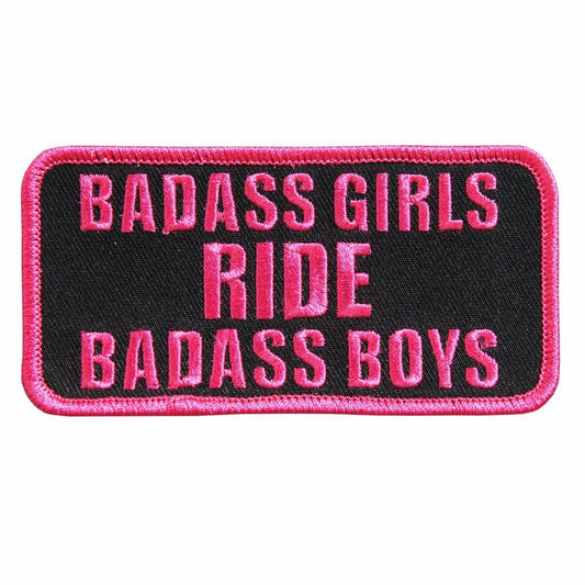 BADASS GIRLS RIDE BADASS BOYS, Iron-On / Saw-On Rayon PATCH - 4" x 2"