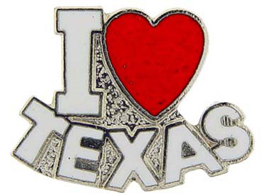 US STATES PIN, I LOVE TEXAS - Novelty Patriotic Enamel Lapel PIN - 1"