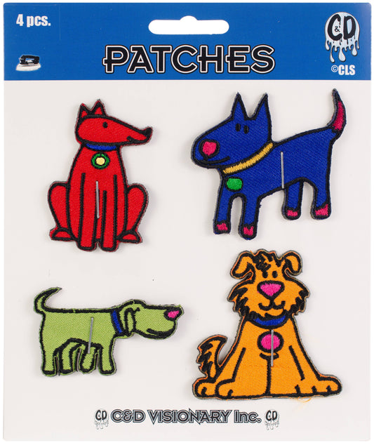 Dogs - Cheri Strole Artwork Embroidered Iron On Patches, 4 Piece Set Cloth Patch