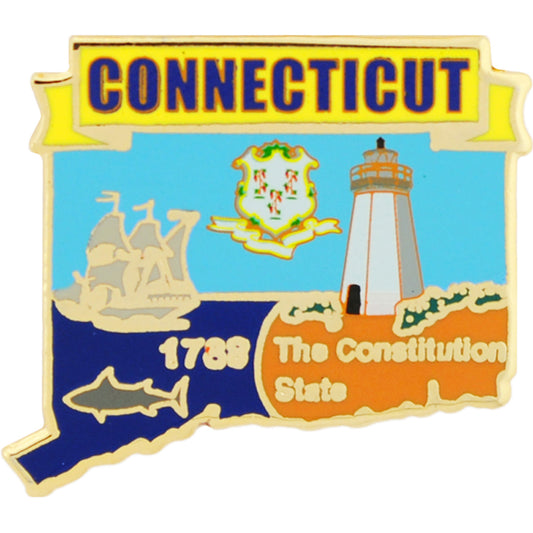 USA STATES, CONNECTICUT Map - Original Artwork, Expertly Designed PIN - 1"