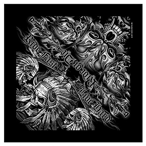 Signature Bikers Bandanas Collection Original Design, 21" x 21" - BANDANA INDIAN SKULL, "Ride or Die"