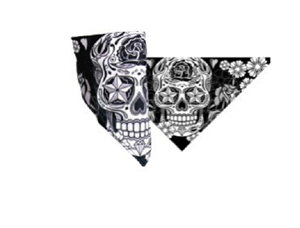 Sugar Skull Design Bikers Mask, Hook and Loop Fastener, Triangle Fleece Lined Neck Warmer Face Wrap, Facemask - One Size