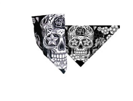 Sugar Skull Design Bikers Mask, Hook and Loop Fastener, Triangle Fleece Lined Neck Warmer Face Wrap, Facemask - One Size