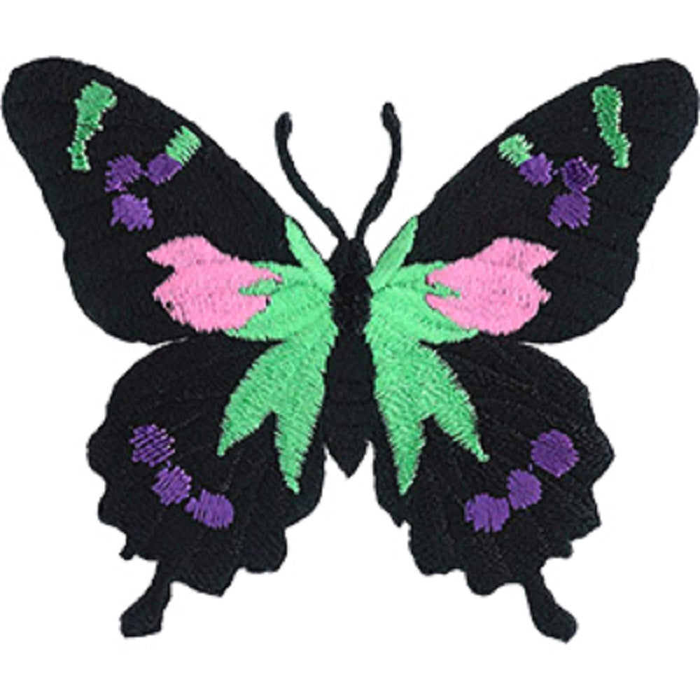 Butterflies Black & Neon Patch - Sew Iron on, Original Embroidered Artwork - Patch - 2.6" x 3"