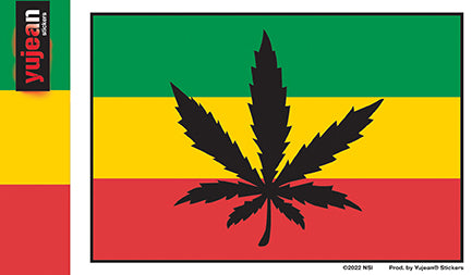 RASTA POT FLAG STICKER - Weather Resistant Long Lasting In / Out Door Die-Cut Decal Sticker - 5" x 3.5"