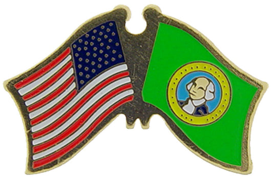 USA STATES, USA & WASHINGTON Cross Flags - Original Artwork, Expertly Designed PIN - 1.125"