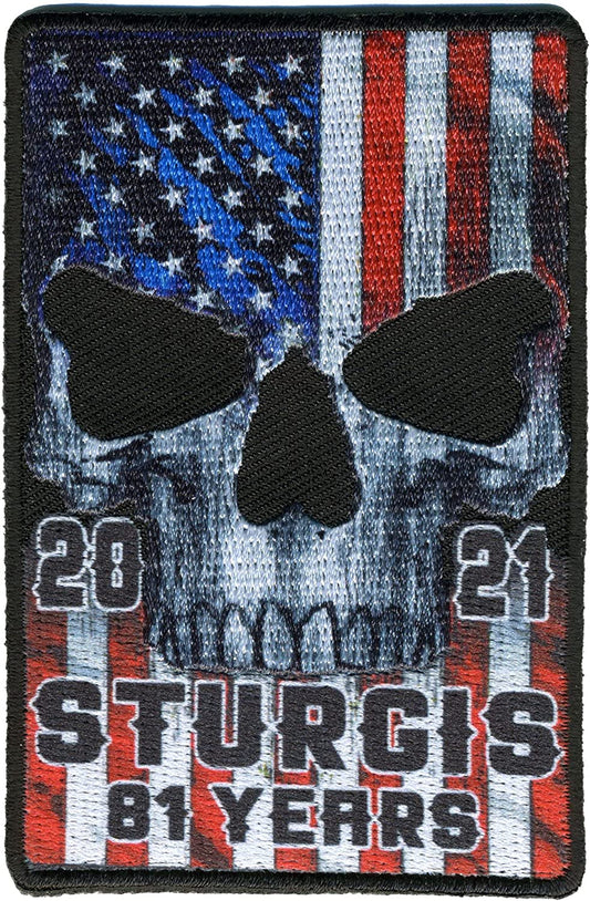 2021 STURGIS MOTORCYCLE RALLY 81 YEARS PATRIOT, PATCH - US Flag Skull High Thread Iron-On Heat Sealed Backing Sew-On Biker's Patch - 2.25" x 3.5"