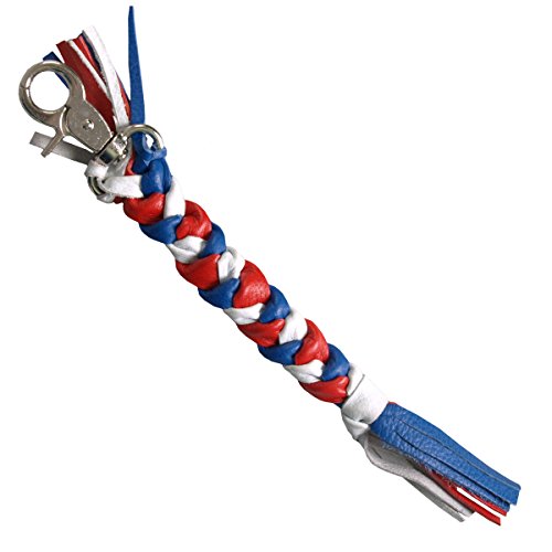 Genuine Braided Bikers Key Chain, WHITE & BLUE - Heavy Duty Lobster Claw Clasp KEYCHAIN