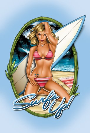 2 x Michael Landefeld - Beautiful Blonde Surf's Up Pinup Pin Up Postcards - 6'' x 4'' Inches