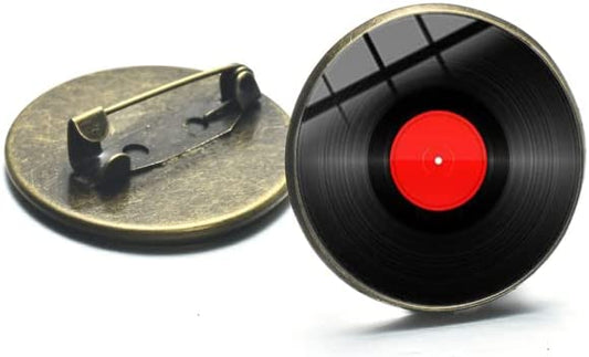 Record Player Tape DJ Pin - Retro Vibes Vinyl DJ Music Lover with Glass Photo Brooches Lapel Pin Badge - Red, 2cm