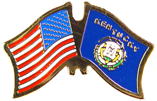 USA STATES, USA & KENTUCKY Cross Flags - Original Artwork, Expertly Designed PIN - 1.125"