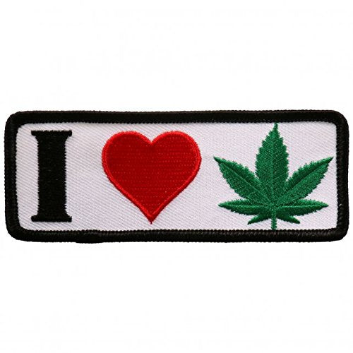 I Heart Weed Iron On Patches - Embroidered Artwork Sew On Applique Patch, 4 x 2"