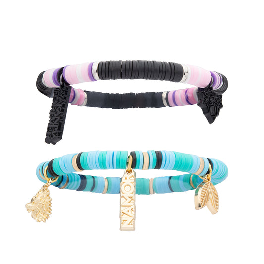 Marvel BLACK PANTHER WAKANDA FOREVER NAMOR PUKA BRACELET SET - Two Stretchy String Bracelets