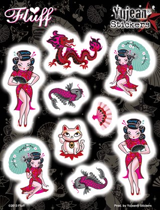 Fluff Geisha Awesomely Cute Mini Stickers 4.25" x 5.75" - Long Lasting Sticker DECAL