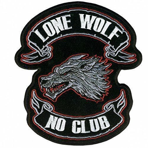LONE WOLF, NO CLUB, Iron-On / Saw-On Rayon PATCH - 13" x 15", Exceptional Quality