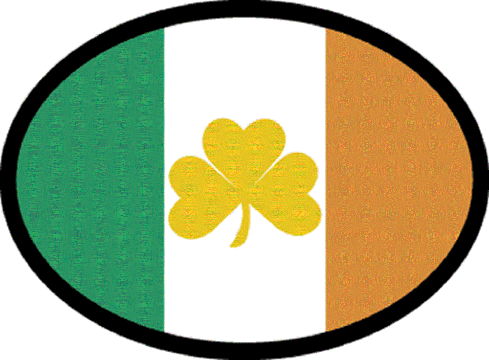 IRELAND FLAG With SHAMROCK Sticker - Orignal Artwork Vinyl - Reflective British Oval Decal Sticker - 3.5" x 4.75"