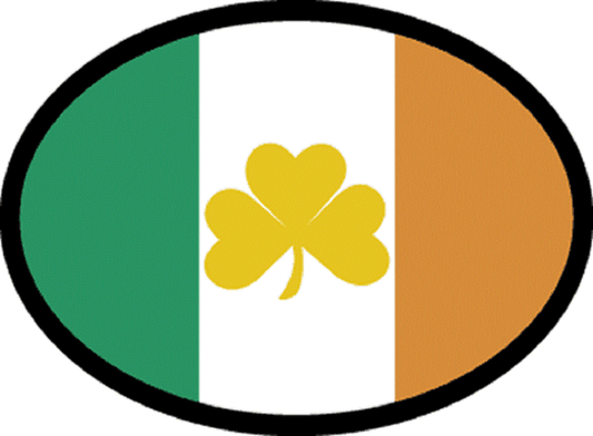 IRELAND FLAG With SHAMROCK Sticker - Orignal Artwork Vinyl - Reflective British Oval Decal Sticker - 3.5" x 4.75"