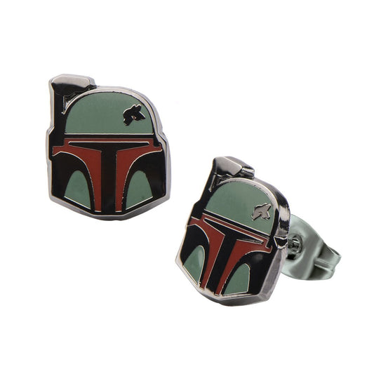 BOBA FETT HELMET - Stainless Steel Premium Quality, Enamel Stud Earrings