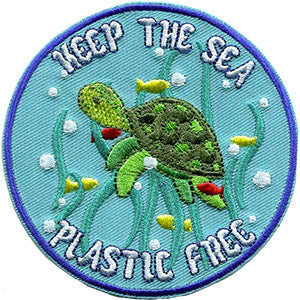 JAC PLASTIC FREE SEA - Sew Iron on, Original Artwork - Patch - 3.5" x 3.5"