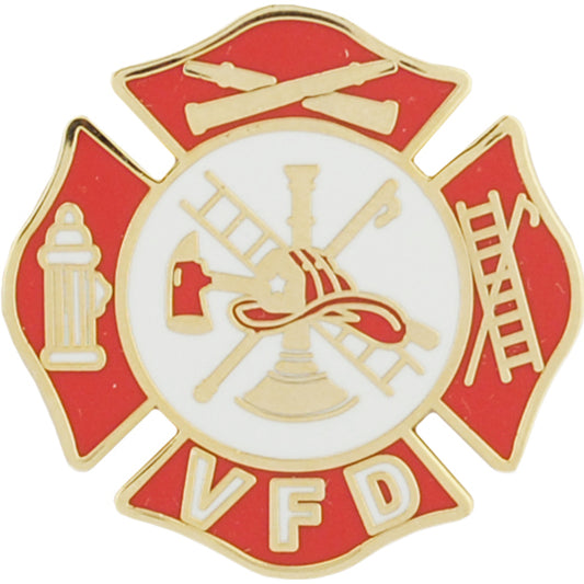 FIRE & EMS, Fire Department LOGO VFD - Original Artwork, Expertly Designed PIN Red White - 1"