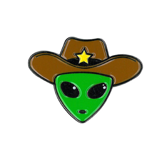 Alien Cowboy Enamel Pin - Novelty Funny Cool Alien, Hatted Up - Cute Enamel Lapel PIN - 1" x 1.5"