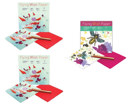 Flying Wish Paper Combo Pack, 2 x Koi Pond + 1 x Just Bee, Mini Kit Combos, Write it, Light it, Watch it Fly - (3 x Mini Sets) - 5" x 5" Each