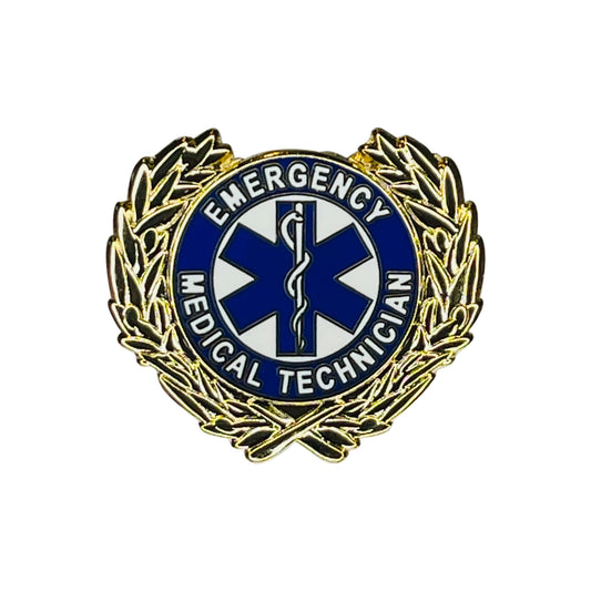 FIRE & EMS, EMERGENCY MEDICAL TECHNICAN LOGO WREATH - Original Artwork, Expertly Designed PIN - 1"