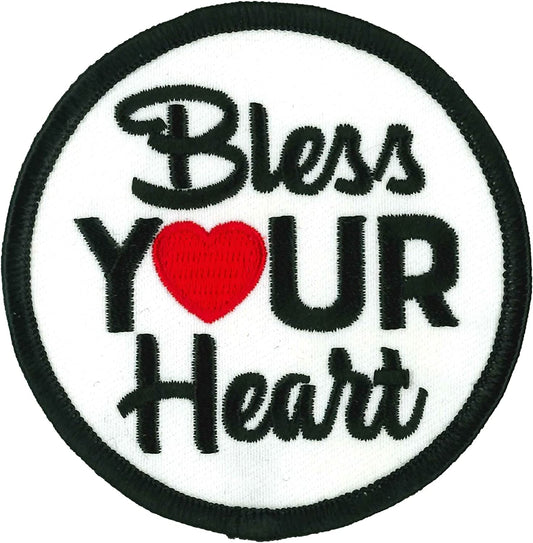 BLESS YOUR HEART PATCH - High Thread Iron-On Heat Sealed Backing Sew-On Patch, 3" Round
