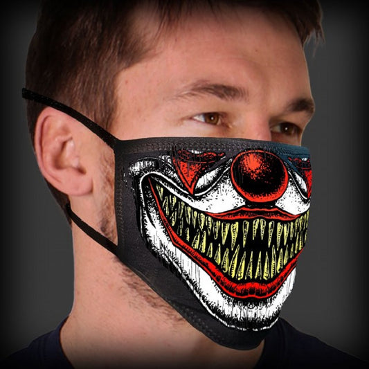 CLOWN TEETH, Multilayered FACE MASK - Horror Clown, Super Soft Cotton Moisture Absorbent Washable & Reusable Bike Rider Face Mask