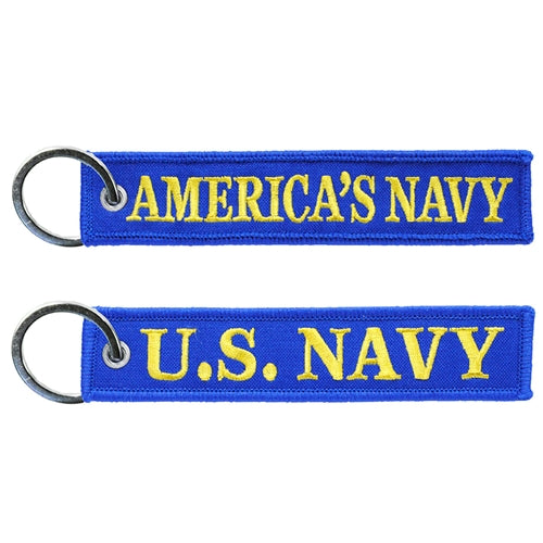U.S. NAVY AMERICA'S NAVY FOB KEY CHAIN - USA American Patriotic Double Sided Full Thread Embroidered Rayon Keychain - 1" x 5"