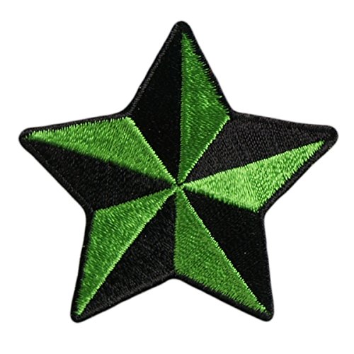 NAUTICAL STAR GREEN, Iron-On / Saw-On Rayon PATCH - 2" x 2", Heat Sealed Backing