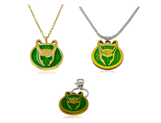 Marvel's LOKI HELMET NECKLACES MEN & WOMEN + Free Loki Keychain, LOKI Horns Combo Pendant Necklaces