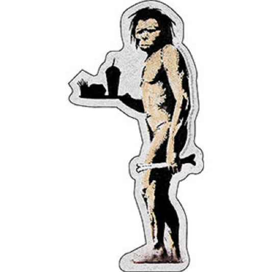 BANKSY's GRAFFITI FAST FOOD CAVEMAN STICKER - Fast Food Caveman By Banksy Orignal Artwork Vinyl STICKER - 3.14" x 6.3"