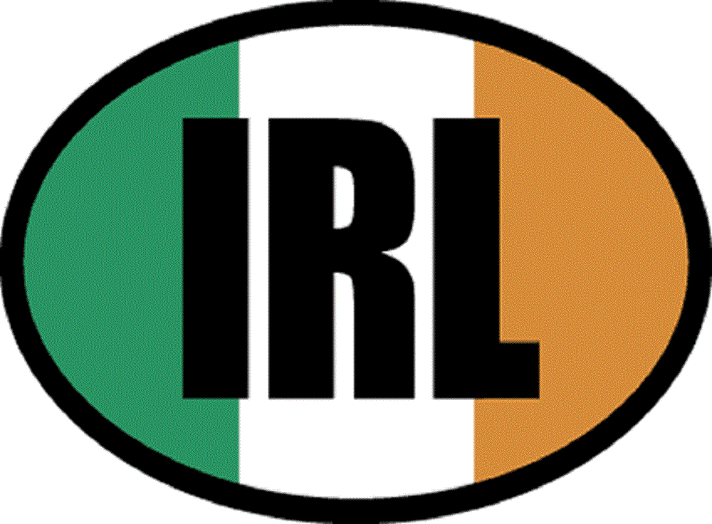 IRELAND FLAG With IRL Description Sticker - Orignal Artwork Vinyl - Reflective British Oval Decal Sticker - 3.5" x 4.75"