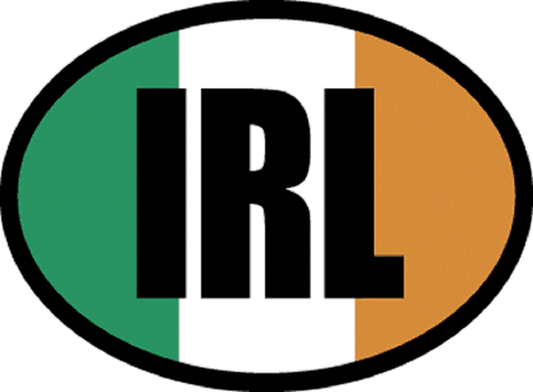 IRELAND FLAG With IRL Description Sticker - Orignal Artwork Vinyl - Reflective British Oval Decal Sticker - 3.5" x 4.75"