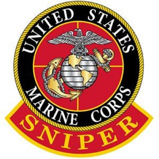 UNITED STATES MILITARY PATCH, USA MARINE CORPS SNIPER LOGO - Embroidered Sew On / Iron On Patriotic PATCH - 4" Round