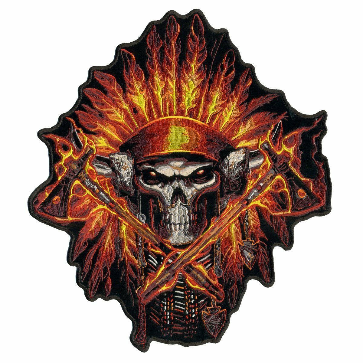 FLAME HEADDRESS INDIAN, Exceptional Quality Iron-On / Saw-On, Heat Sealed Backing Rayon PATCH - 11" x 12"