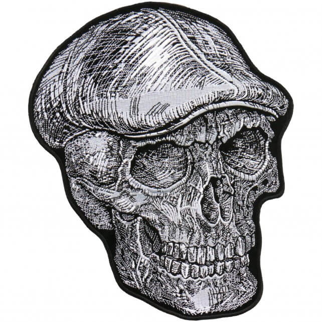 SKULL CAP - Sew Iron on, Embroidered Original Artwork, Patch - 4" X 4"