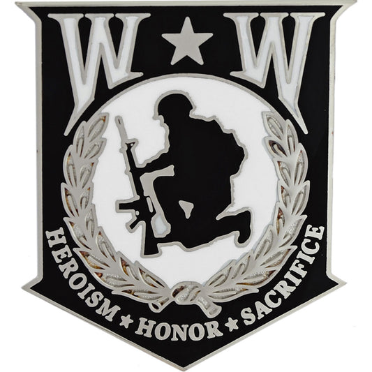 POW, WW & KIA HONOR, WOUNDED WARRIOR "Honor Shield" - Artwork, Expertly Designed PIN - 1.5"