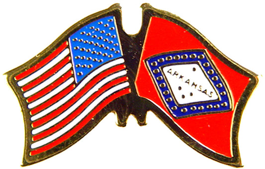 USA STATES, USA & ARKANSAS Cross Flags - Original Artwork, Expertly Designed PIN - 1.125"