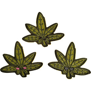 Weed Indeed Kawaii Pot Leaf - Iron on, Embroidered Original Artwork - 3 pack Patch - 1.89" X 2.44"