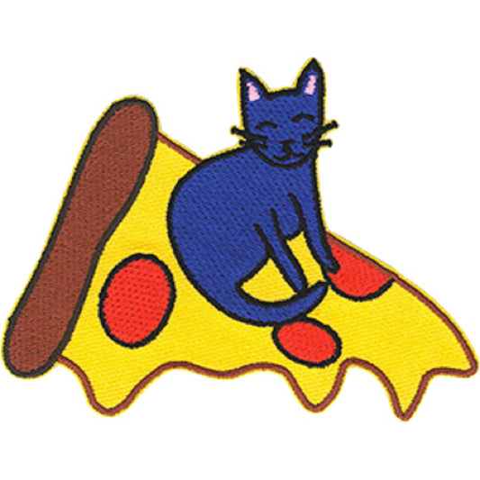 Food Kitty Pizza Patch - Sew Iron on, Original Embroidered Artwork - Patch - 3" x 3.8"