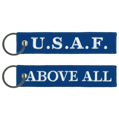 U.S.A.F. ABOVE ALL FOB KEY CHAIN - USA American Patriotic Double Sided Full Thread Embroidered Rayon Keychain - 1" x 5"