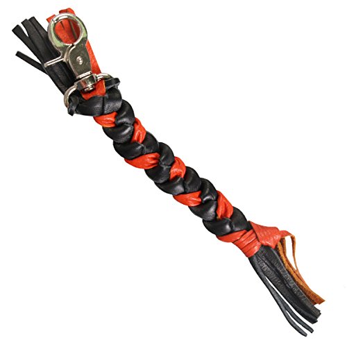 Genuine Braided Bikers Key Chain, BLACK & ORANGE - Heavy Duty Lobster Claw Clasp KEYCHAIN