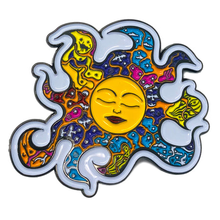DAN MORRIS SLEEPING SUN PIN - Sleeping Sun w/ Extra Thick Raised Epoxy Resin Shiny Enamel Lapel Pin - 2" x 1.9"