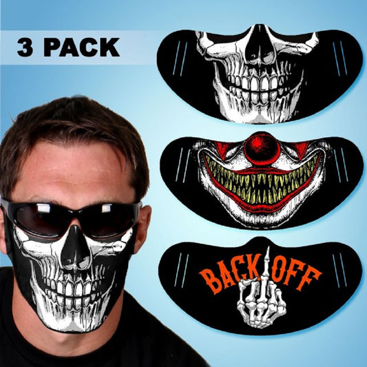 Skull Middle Finger Back Off Face Cover - Super Soft Cotton Poly Fabric, Cozy and Breatheable Face Masks set of 3